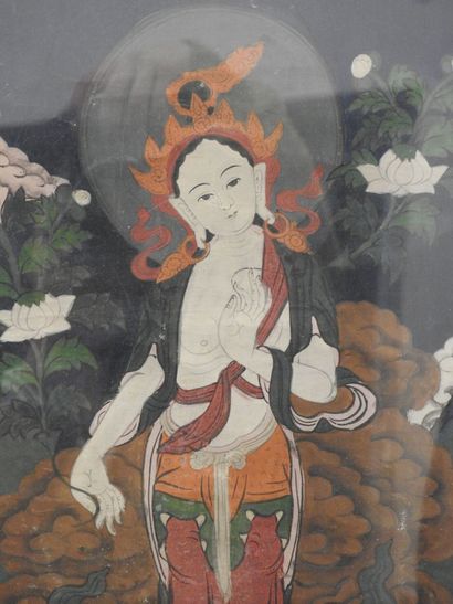 TIBET : Tangka. Encre. 67 x 45 cm. Usure...