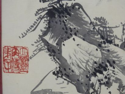 CHINA: Landscape. Ink on silk. Red stamp...
