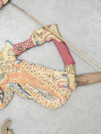 INDONESIA: Two Wayang Kulit puppets in painted...