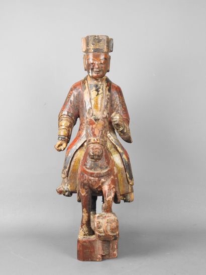 CHINA: Carved wooden reliquary horseman painted...