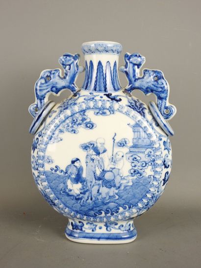 CHINA: White-blue porcelain flask decorated...