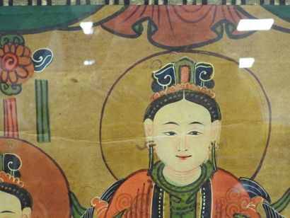 CHINE : Portrait de familles. Toiles marouflées....