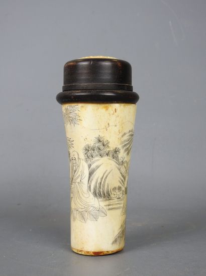 CHINA: Bone pencil box engraved with figures...