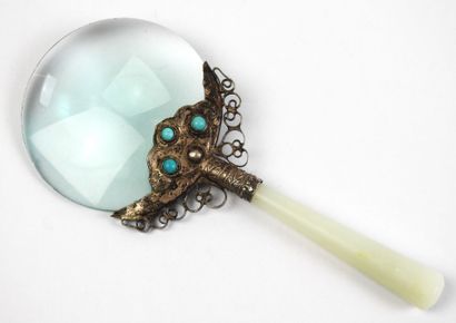 FACE A MAIN magnifying glass, jade handle,...