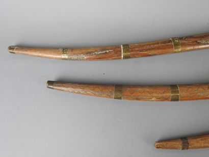 ALGERIA 
Three wooden short swords and scabbards...