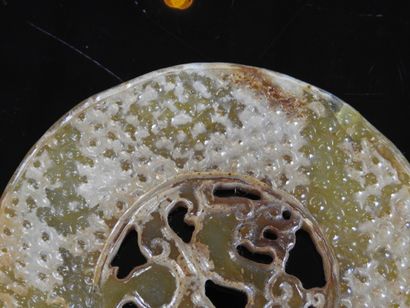 CHINA: Hard stone disk with carved and openwork...