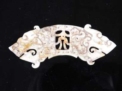 CHINA: Hard stone plaque with openwork carved...