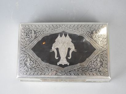 CIGARETTE BOX in sterling silver with niello...