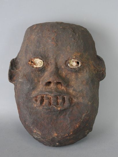 HIMALAYA: Boiled cardboard dance mask inlaid...