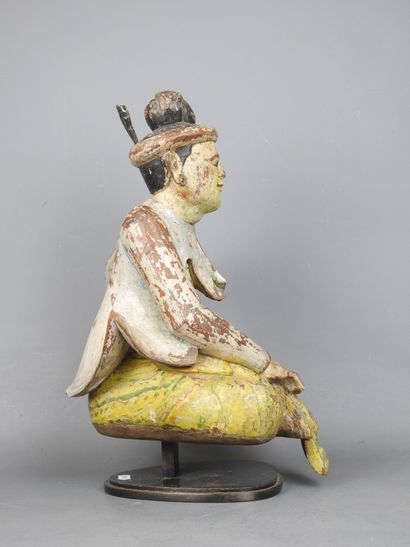 INDE: Statue de danseur en bois polychrome...
