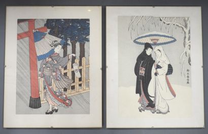 JAPAN: Two prints Bijin sous la pluie and...