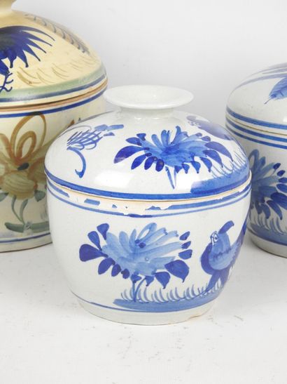 ASIA. Three covered ceramic pots decorated...