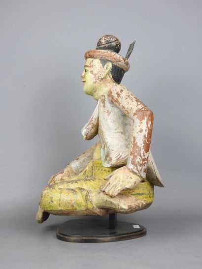 INDE: Statue de danseur en bois polychrome...