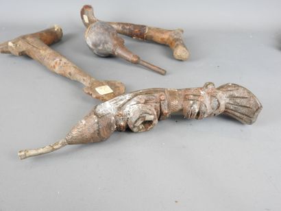 TWO KUBA PIPES in carved wood and metal....