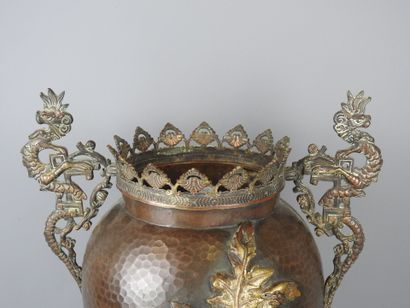 A hammered copper baluster vase with Japanese...
