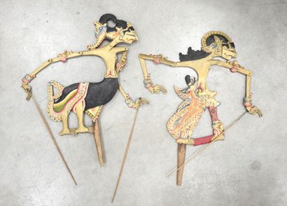 INDONESIA: Two Wayang Kulit puppets in painted...