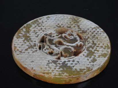 CHINA: Hard stone disk with carved and openwork...