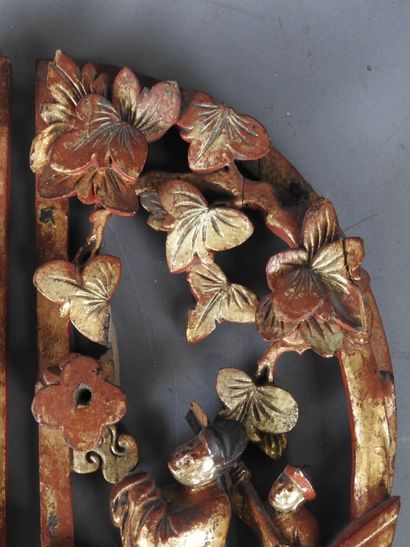 CHINA: Two semi-circular ornaments in red...