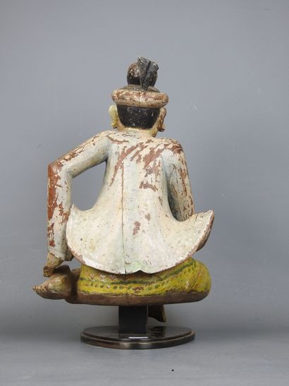 INDE: Statue de danseur en bois polychrome...