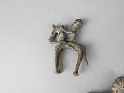 DOGON, Mali: Three bronze statuettes of horsemen....