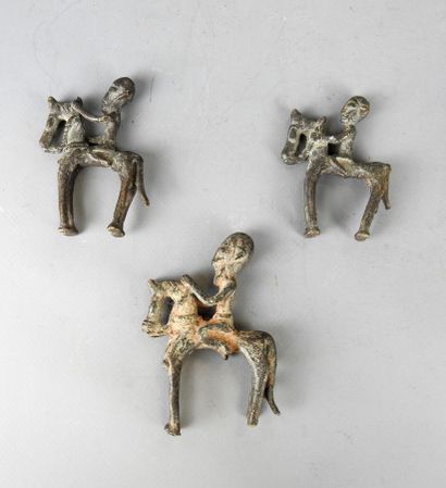DOGON, Mali: Three bronze statuettes of horsemen....