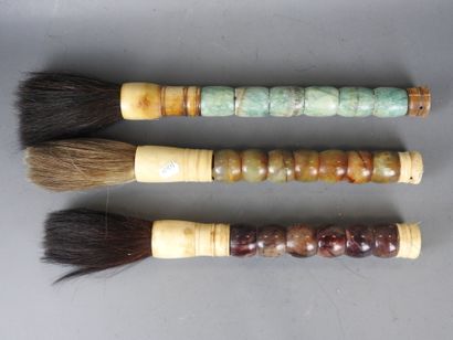 JAPAN. Three calligraphy brushes with hard...