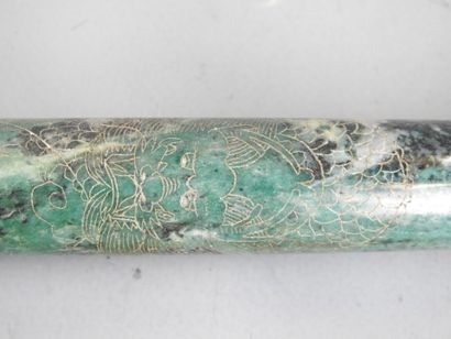 JAPAN: Calligraphy brush with turquoise stone...