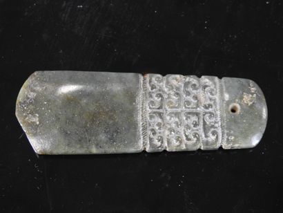 CHINA: Carved jade pendant. 8.5 x 3 cm.