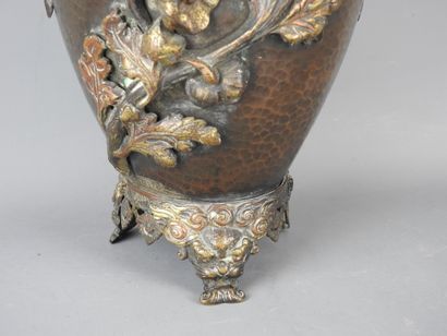 A hammered copper baluster vase with Japanese...