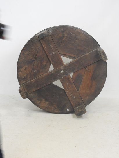 Circular natural wood carved GRAIN MILL....