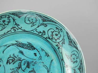 IRAN : Kubachi turquoise ceramic plate decorated...
