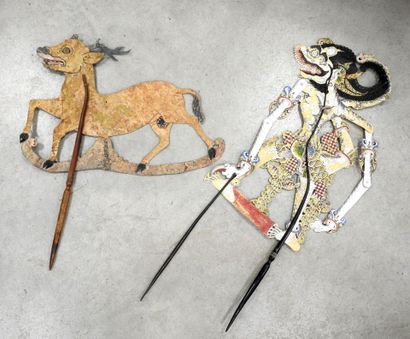 INDONESIA: Two Wayang Kulit shadow puppets...