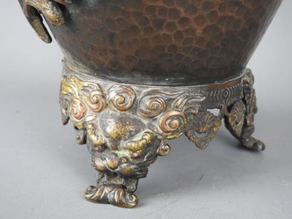 A hammered copper baluster vase with Japanese...