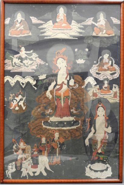 TIBET : Tangka. Encre. 67 x 45 cm. Usure...