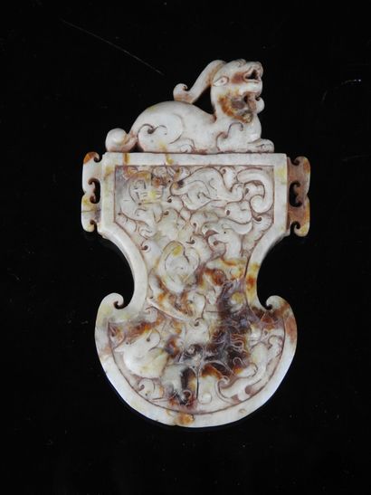 CHINA: Jade sculpture with carved decoration...