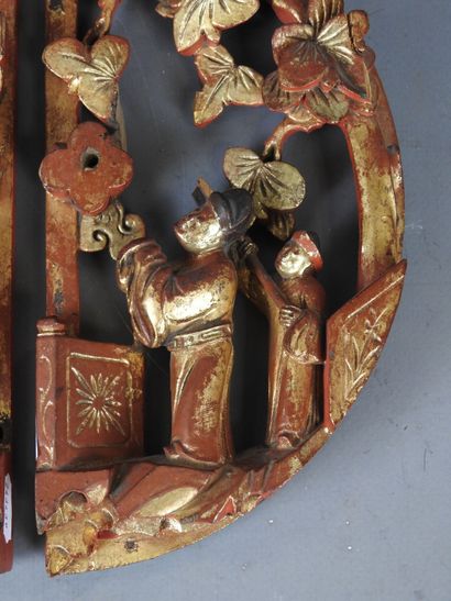 CHINA: Two semi-circular ornaments in red...