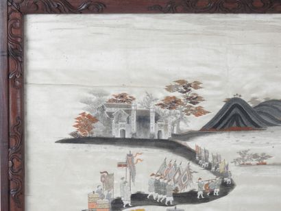 VIETNAM. Embroidered silk panel depicting...