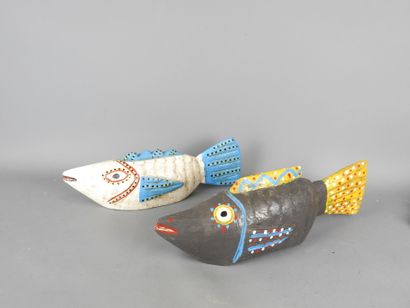 BOZO, Mali 
Two painted wood sculptures in...