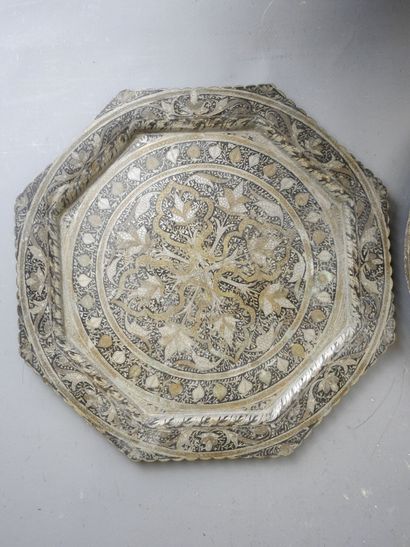 PERSIA: Two silver-plated copper dishes,...
