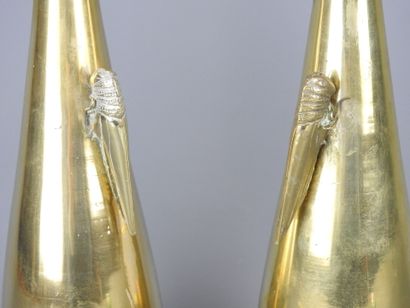 JAPON : Deux vases en bronze doré à décor...