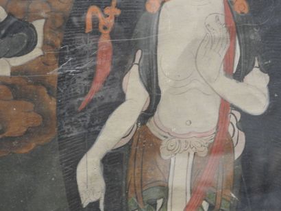 TIBET : Tangka. Encre. 67 x 45 cm. Usure...