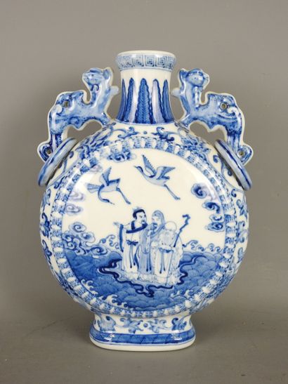 CHINA: White-blue porcelain flask decorated...