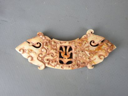 CHINA: Hard stone plaque with openwork carved...