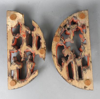 CHINA: Two semi-circular ornaments in red...