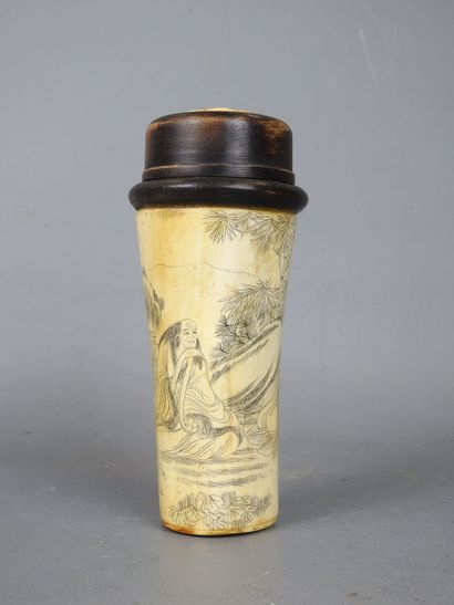 CHINA: Bone pencil box engraved with figures...