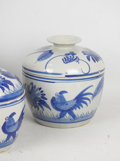 ASIA. Three covered ceramic pots decorated...