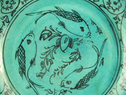 IRAN : Kubachi turquoise ceramic plate decorated...