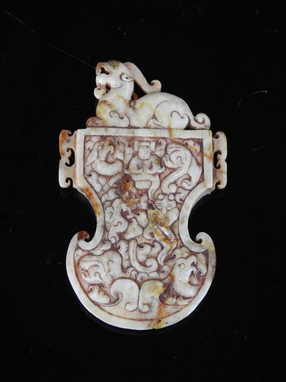 CHINA: Jade sculpture with carved decoration...