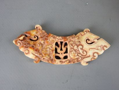 CHINA: Hard stone plaque with openwork carved...