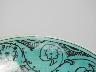 IRAN : Kubachi turquoise ceramic plate decorated...